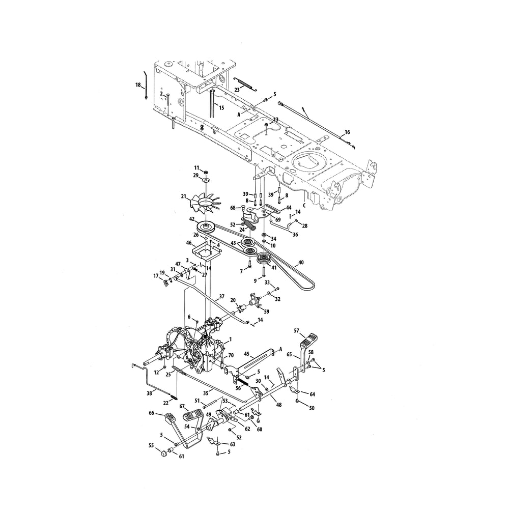 Drive System Diagram and Parts List for 13WZ92AK056  Cub Cadet Lawn Tractor